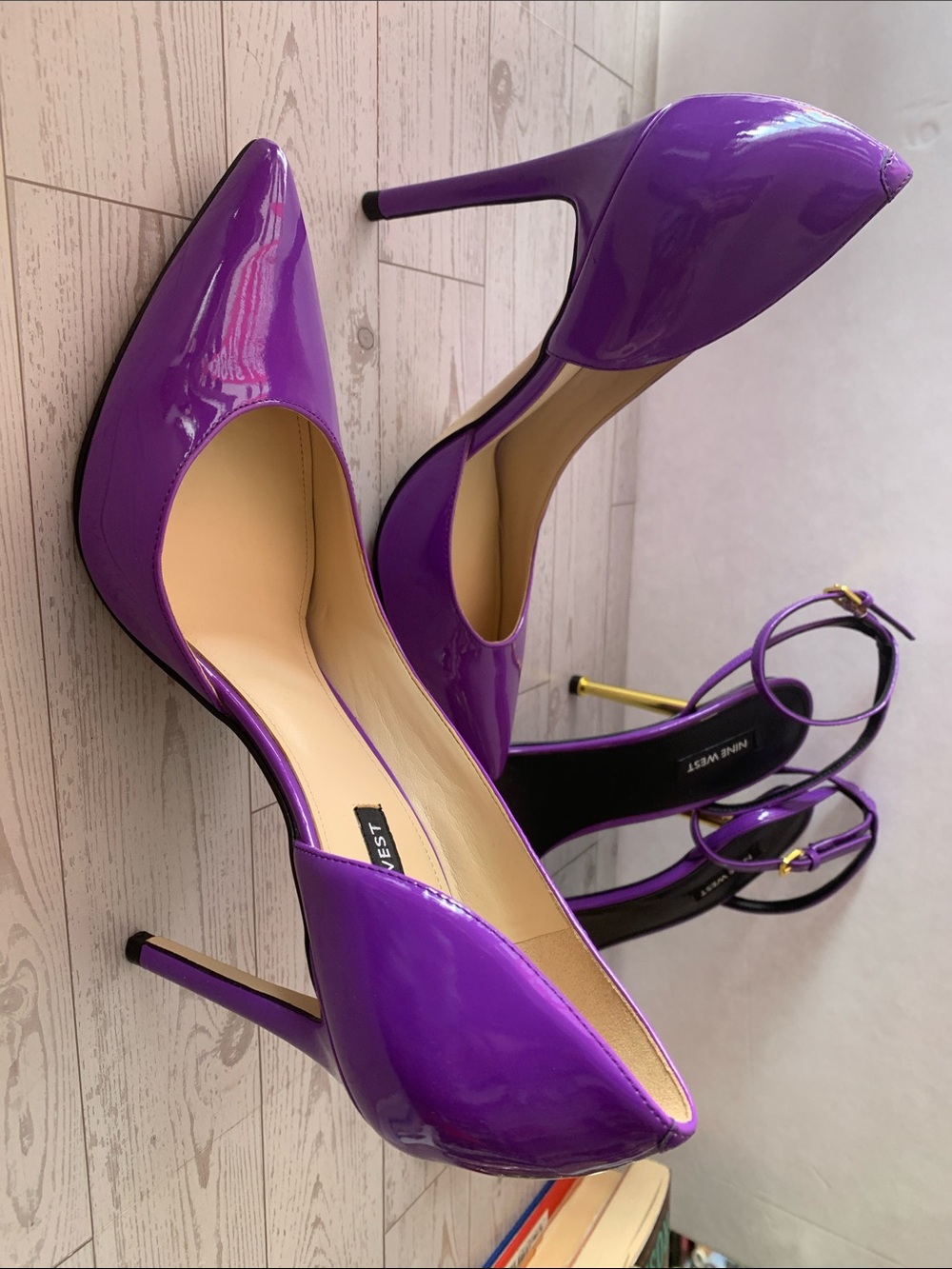 2 Nine West shoes Purple Patent Pointed Toe Pumps Reina AnkleStrap Sandals size9 - Picture 7 of 11